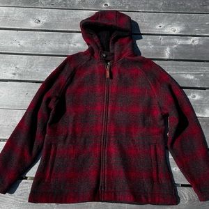 Woolrich Women's Charcoal Hunt Plaid
Wool Jacket Full Zip with Hood NWOT SZ LG